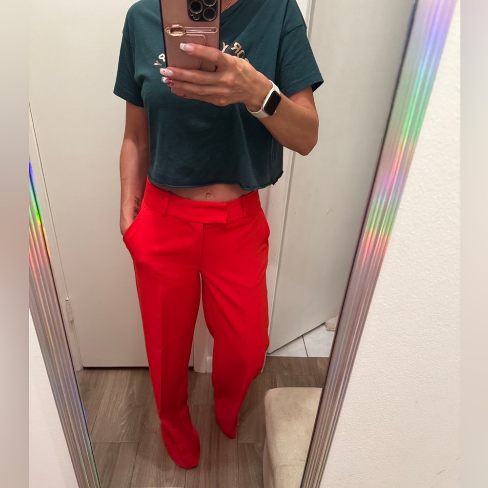Chic Red Wide Leg Women's Pants